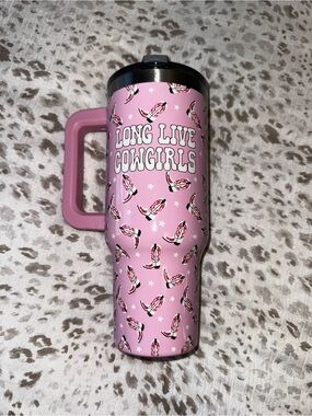 Long Live Cowgirls Pink Tumbler with Handle